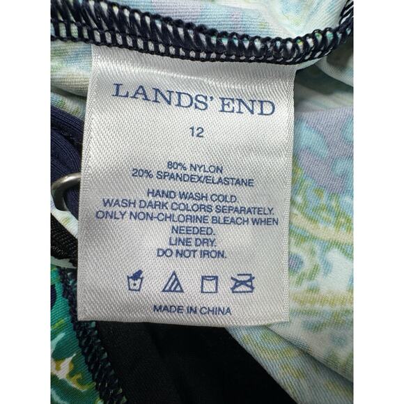 Lands' End Womens Tankini Swimsuit Top 12 Green Black Paisley Underwired Classic - Picture 11 of 15